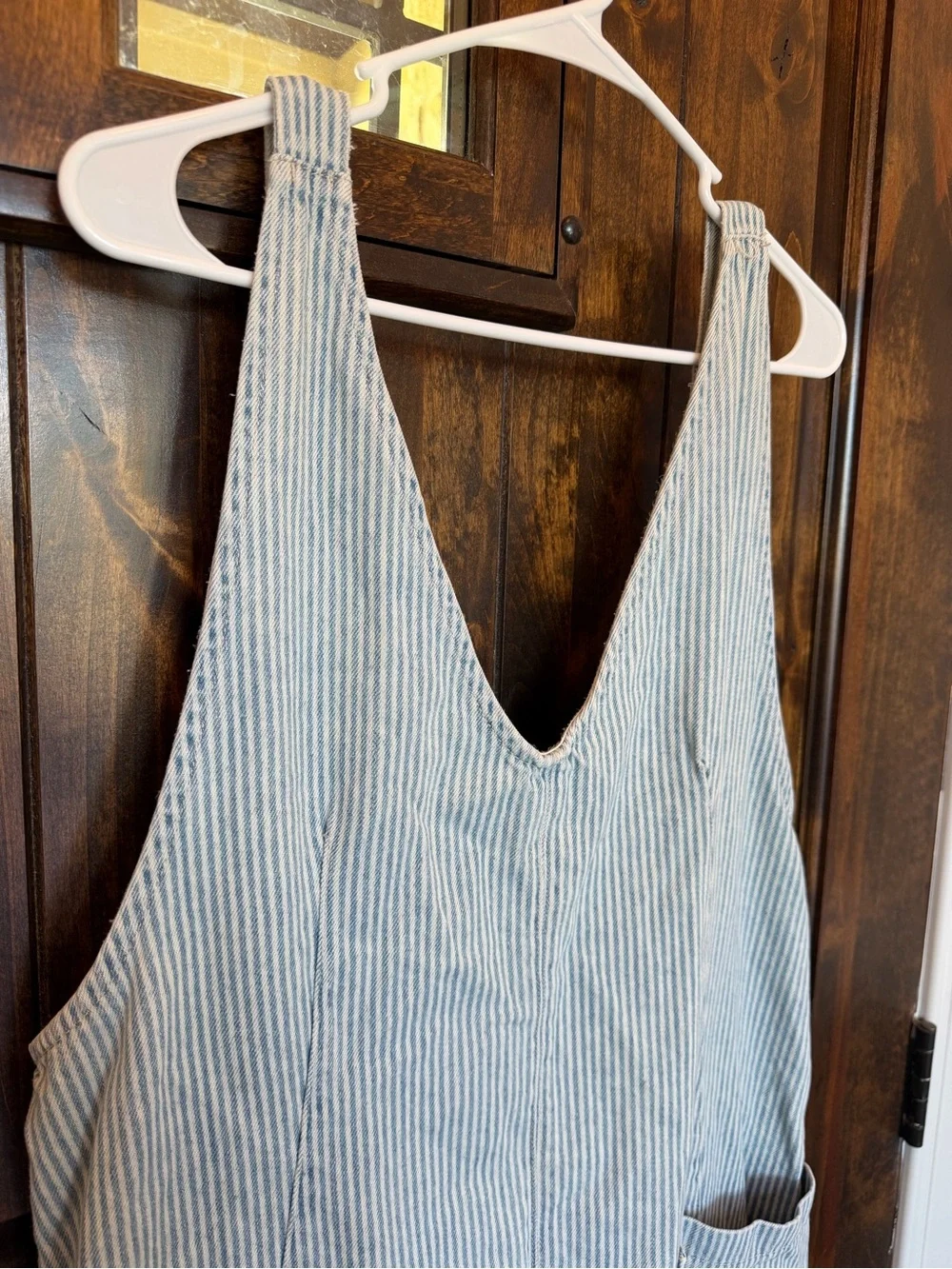 Free People Light Blue and White Striped Cotton Overalls Jumpsuit - Picture 6 of 8